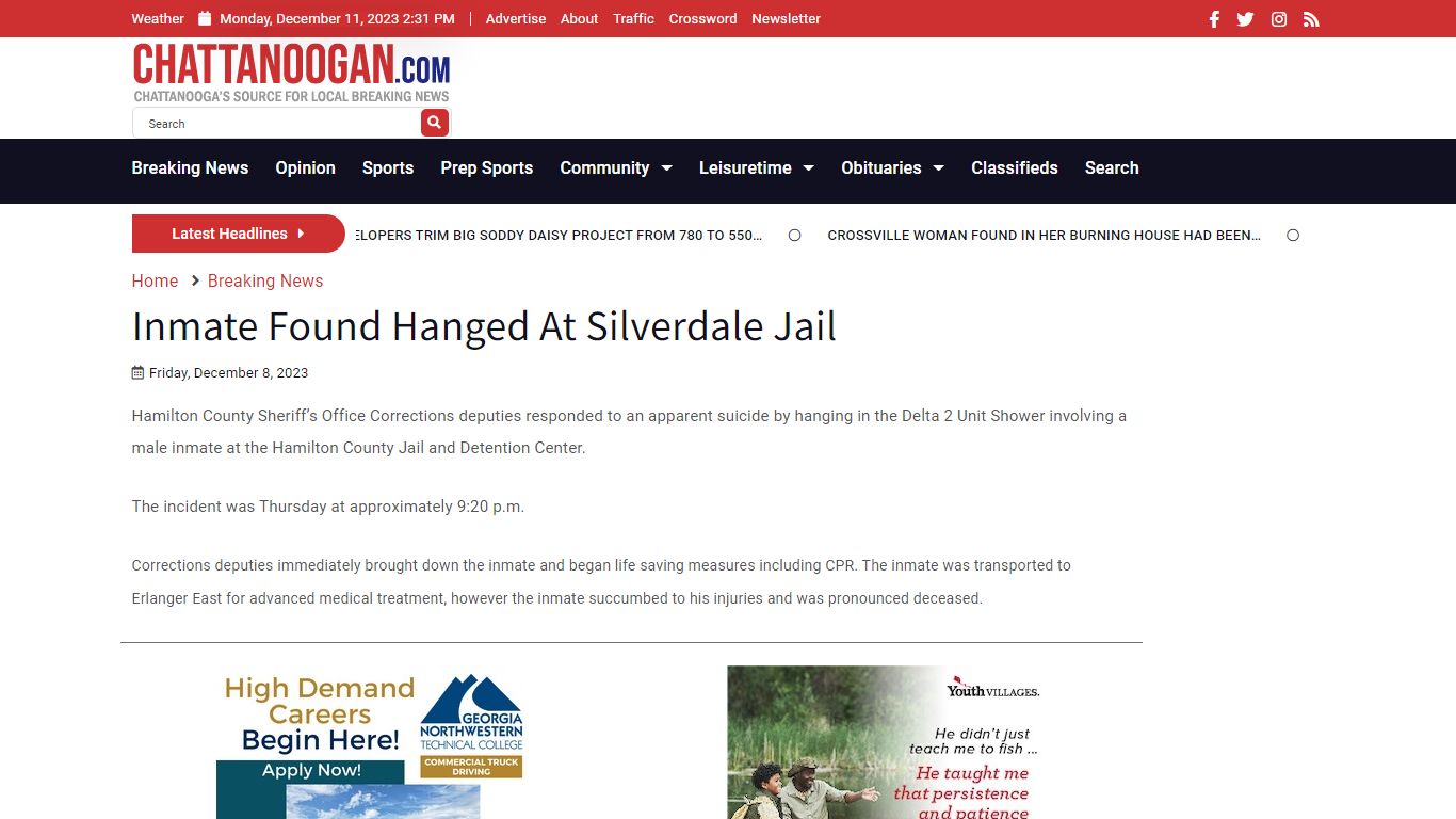 Inmate Found Hanged At Silverdale Jail - Chattanoogan.com